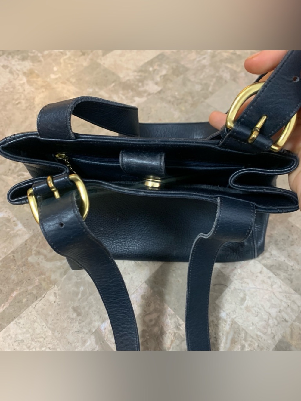 Coach Vintage Waverly SoHo Buckle Bag Shoulder Purse Navy Blue Brass Gold Tone! - Picture 10 of 16